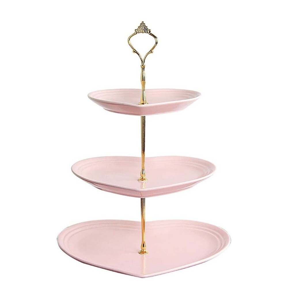 3 Tier Ceramic Heart Stand Wedding, Dessert Cupcake Stand for Tea Party Pink